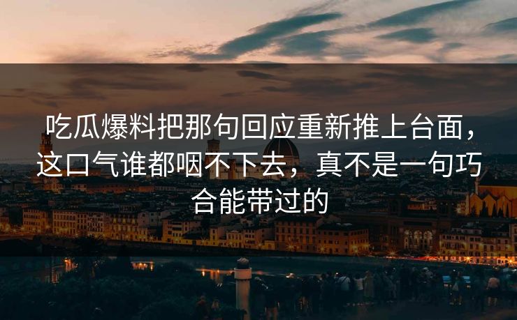 吃瓜爆料把那句回应重新推上台面,这口气谁都咽不下去,真不是一句巧合能带过的