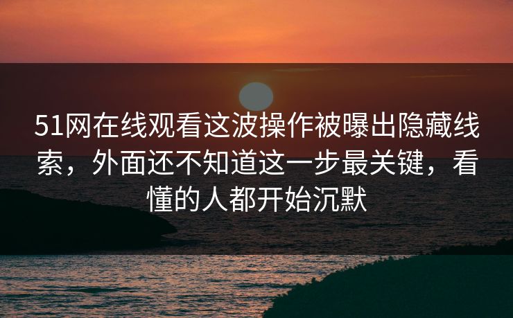 51网在线观看这波操作被曝出隐藏线索，外面还不知道这一步最关键，看懂的人都开始沉默