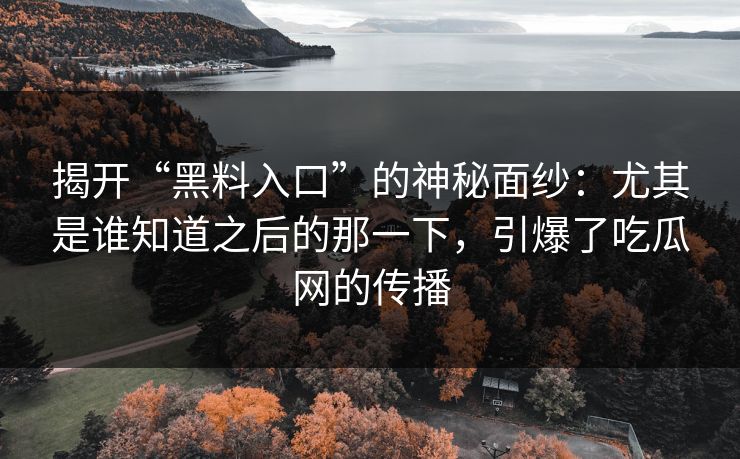 揭开“黑料入口”的神秘面纱：尤其是谁知道之后的那一下，引爆了吃瓜网的传播